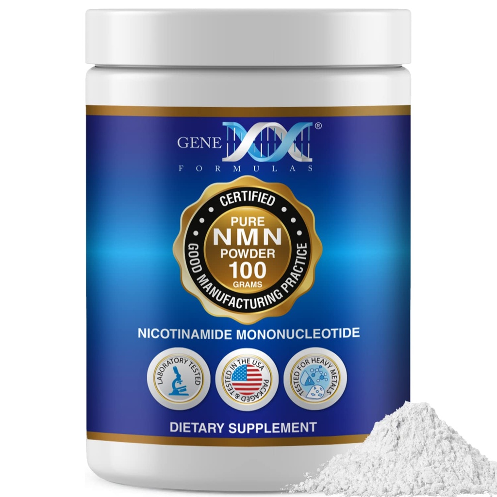 Genex Formulas Pure NMN Powder 100 Grams, Instant Dissolve, Shelf Stable, Non-Synthetic, PVP Free, Ultra-Low Density, 99.9% Pure NMN, Made in a US-Based, GMP, NSF & FSSC 22000 Certified Facility