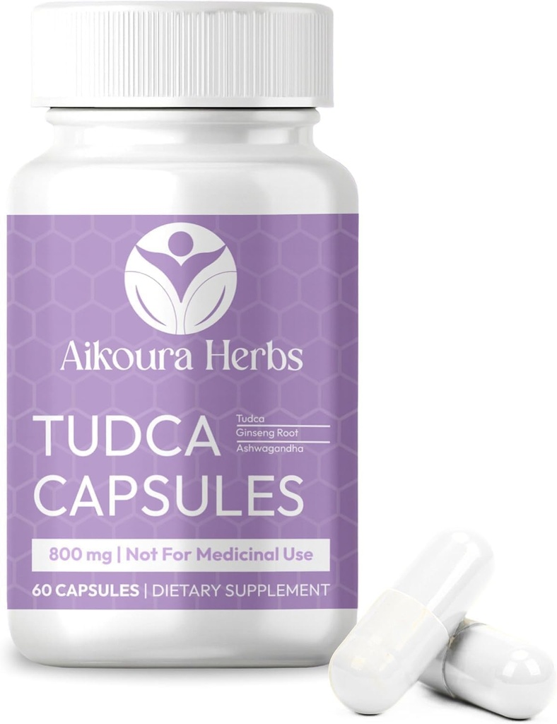 AIKOURA TUDCA 800mg - Suplement do wsparcia wątroby - 60 Kapsułek wegetariańskich z mlekiem Thistle, Ginseng & Ashwagandha - Promotes Gut & Ogólne zdrowie.