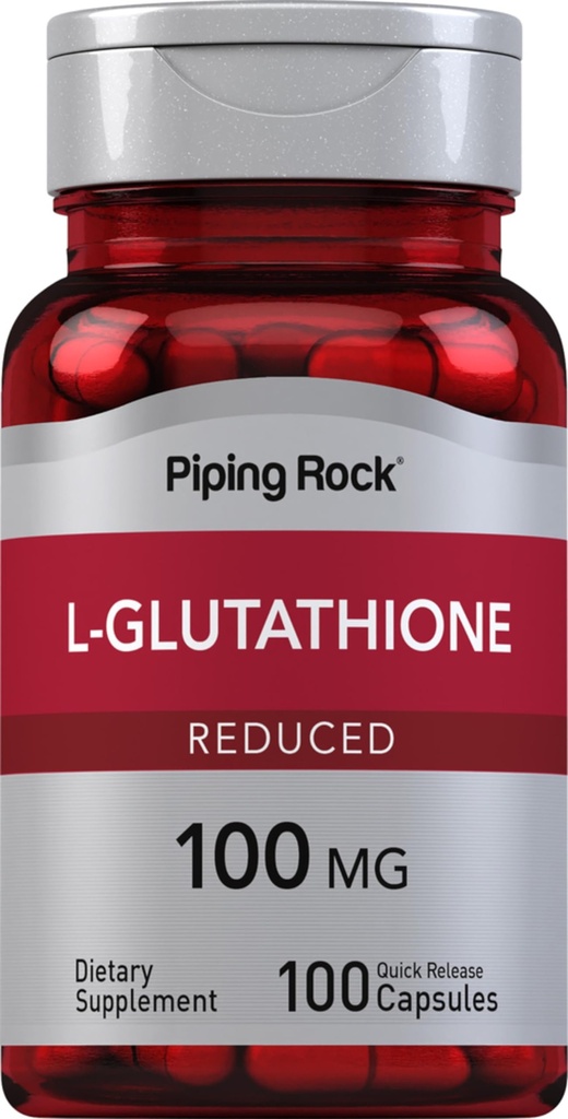Piping Rock L Glutathione Supplement | 100 mg | 100 Capsules | Reduced Form | Non-GMO, Gluten Free