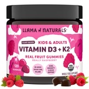 Lama Naturals Witamina D3, Wegan, Organic Immune Supplement Supplement, Gummies witaminy D dla dorosłych i dzieci, Prawdziwe owoce Gummy Witaminy, Promotes Bone Health, No Added Sugar Cane, Malina, 120 Ct