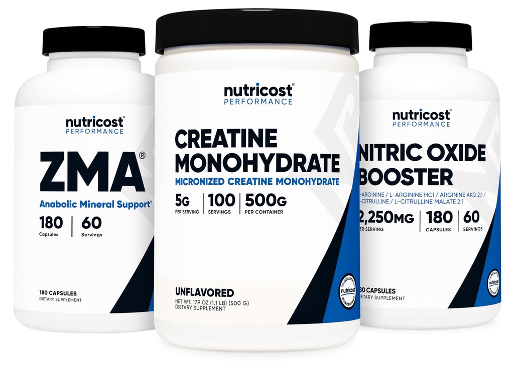 Kreatyna Nutricost 500 gramów, tlenek azotu 180 kapsułek i ZMA 180 kapsułek