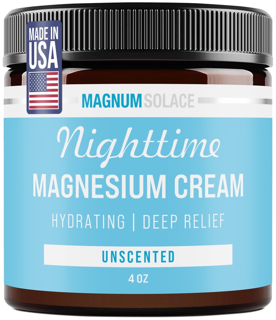 Magnum Solace Magnezu Balsam - Nawodnienie kremu nocnego Zastosuj do nóg, ramion lub klatki piersiowej - Chlorek tematyczny USA Made and Safe for Kids (Unscented)