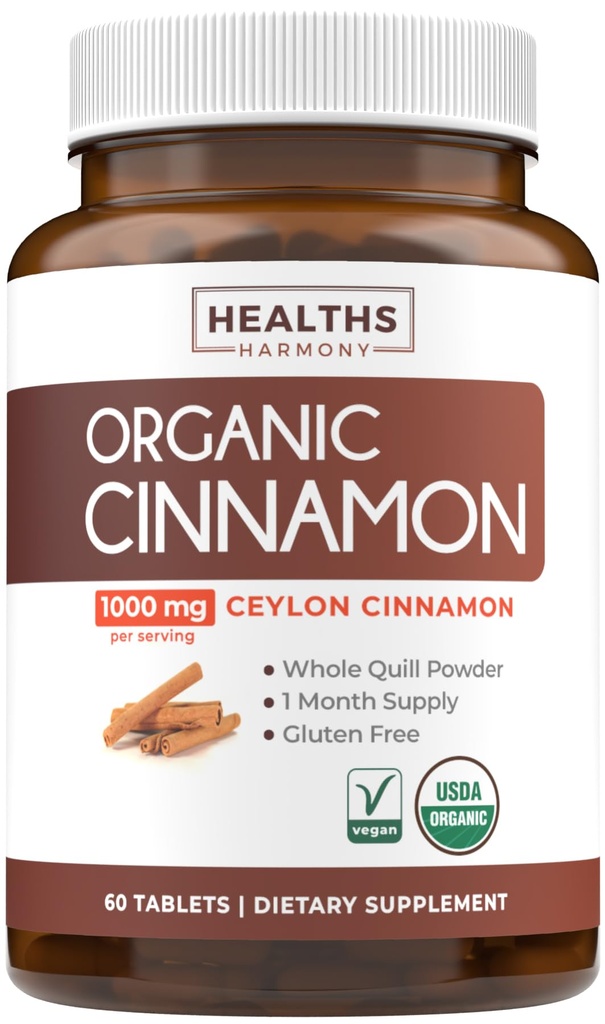 USDA Organic Ceylon Cynamon Pills - Wysoka moc Ceylon Cynamon Suplement z 1000mg na serwowanie dla pełnego ciała przeciwutleniacza wsparcia - Vegan Non-GMO cGMP Made & Lab Zweryfikowane (1 Miesiąc dostaw)