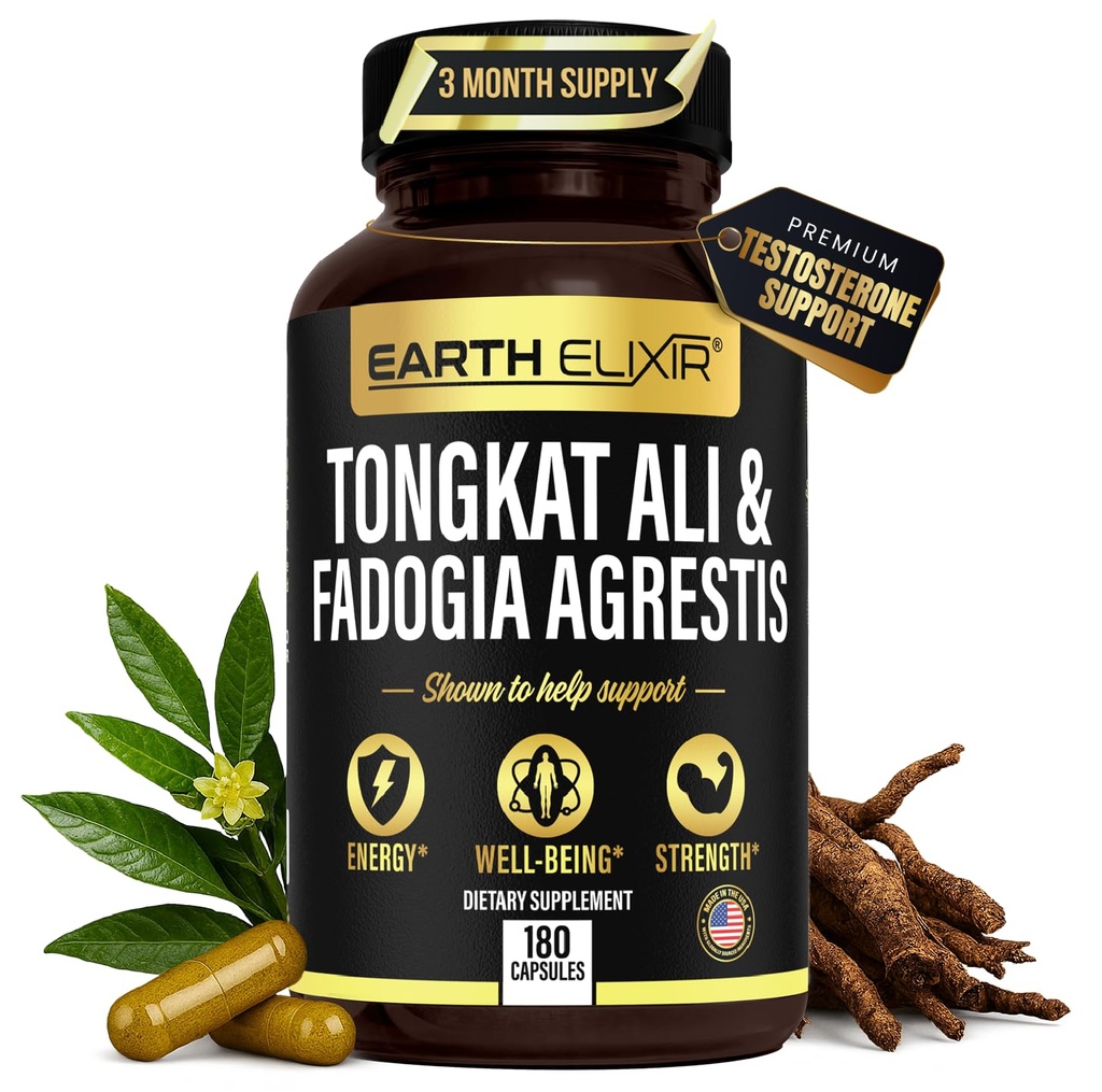 Ziemia Elixir Fadogia Agrestis & Tongkat Ali dla mężczyzn i kobiet - Naturalny suplement testosteronu dla mężczyzn - Made in USA & 3rd Party Tested - Siła, Energia & Witalność - Longjack - 3 Miesiąc dostaw