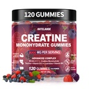 Jednowodzian Gummies kreatynowy 8000 mg dla mężczyzn i kobiet, Suplement kreacyjny dla zwiększonego wzrostu mięśni, Zwiększenie energii - z L-Tauryna, Bez cukru, Wegan, Malina BlackBerry Blueberry Flavor- 120 Hrabia
