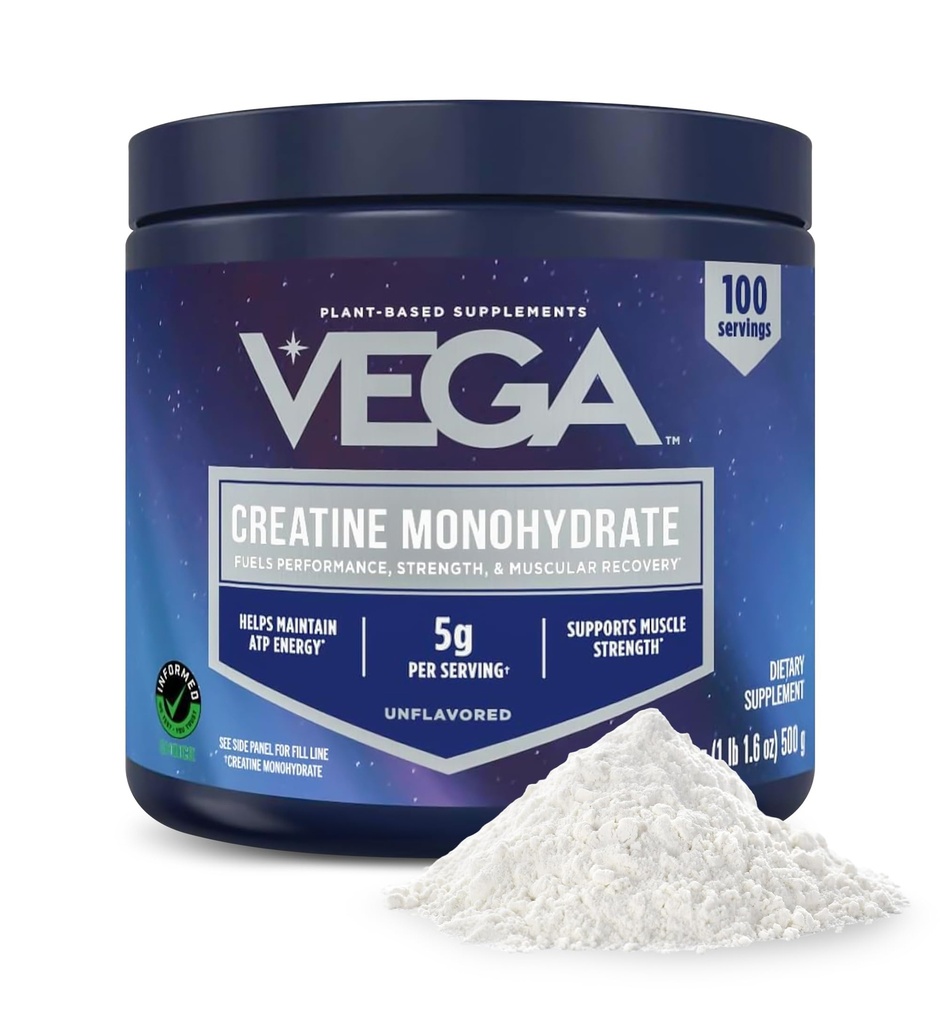 Wega Mikronizowany jednowodny proszek krewowy, Niełudzony - 5g Pure Vegan Creatine dla mężczyzn i kobiet, Siła, Wydajność i wzrost mięśni, 100 Służenie (17.6 oz)