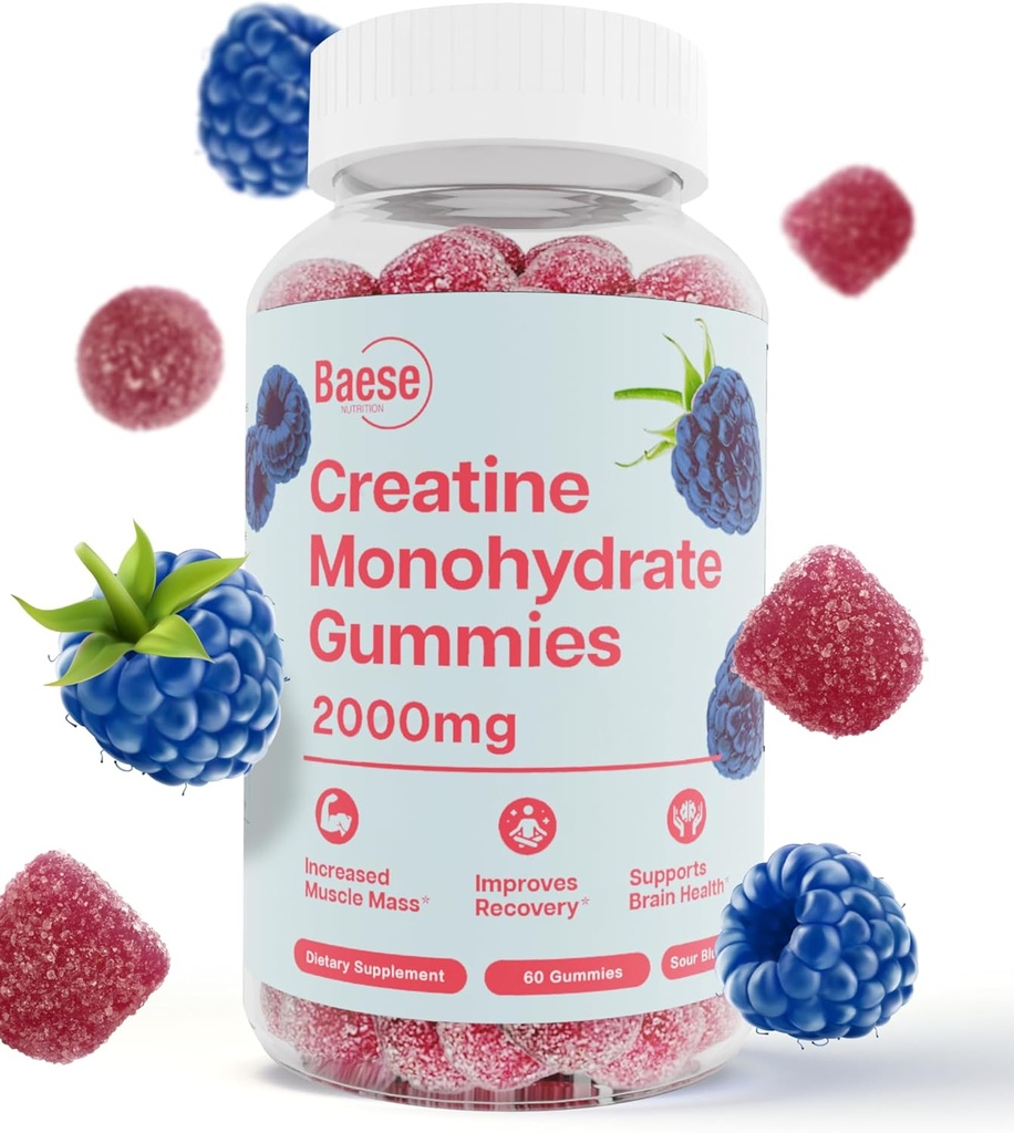 Jednowodzian Gummie dla mężczyzn i kobiet - Wysoka czystość Błękitna Raspberry- Żużel do żucia Kreatyna Infused Gummy dla mięśni Siła & Energy Boost, Biodostępny suplement do treningu wstępnego