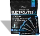 Ulepszone opakowania z proszkiem elektrolitycznym (niebieska malina 124; 20 opakowań) w / 0 Sugar + BCAAs + B- Vitaminy Suplement elektrolitu w cynku potasu i magnezu do hydrolizy - Keto Electrolytes