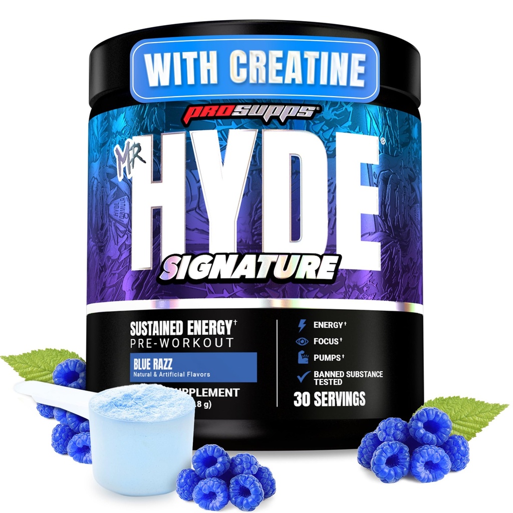 ProSupps Mr Hyde Signature PreWorkout Powder with Creapine, Beta Alanine & Cafeline - Performance, Energy & Endurance - Clean Fitness & Gym Supplements for Men & Women (Blue Razz, 30 Servings)