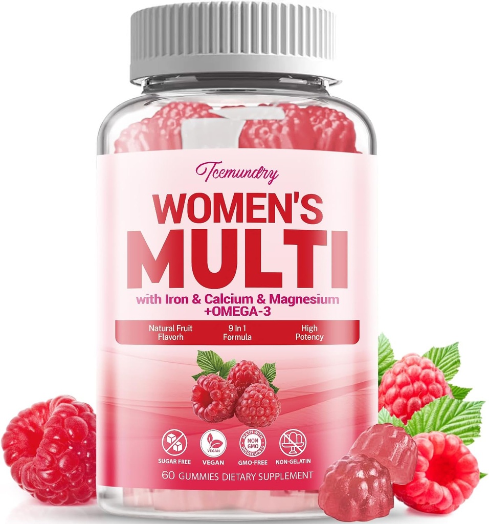 Wolne od cukru kobiety Gummies wielowitaminowe - Wysoka absorpcja Multivitamina dla kobiet Gummy z Omega-3, Astaksantyna, Wapnia, Żelazo, Witamina A, C, D3, K2, E, B6, B12 - Wspiera Skóra, Włosy, Energia, Immune