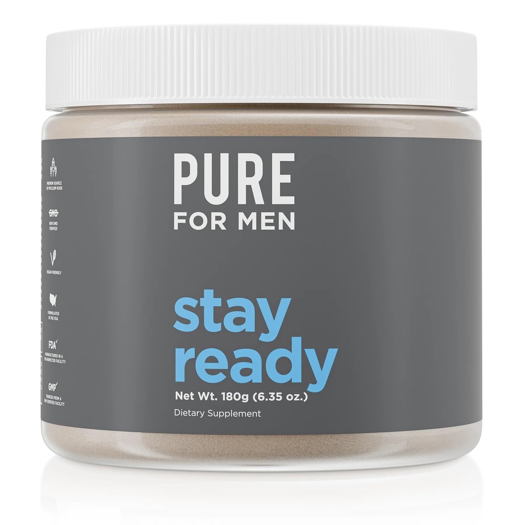 Pure for Men Original Cleanliness Stay Ready Fiber Supplement Powder | Helps Promote Digestive Regularity | Psyllium Husk, Aloe Vera, Chia Seeds, Flaxseeds | Proprietary Formula | 180 gm Vegan Blend