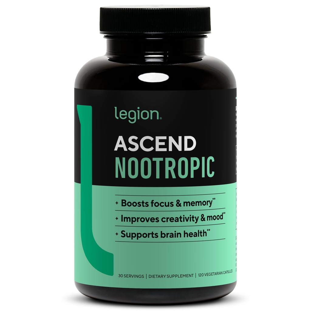 LEGION Athletics Ascend Nootropic - All- Natural Brain Supplements for Memory and Focus - Nootropics Brain Supplement Supplement with Alpha- GPC - Suplement Brain for Alertness & Mood Support, 30 Servings