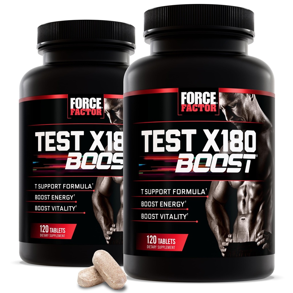 Siła Factor Test X180 Boost, 2- Pack, Testosteron Booster i suplement energii dla mężczyzn, Boost Energy, Zwiększyć wytrzymałość, i zwiększyć witalność, z D- Aspartic Acid i kozieradka, 240 Tabletki