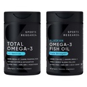 Sports Research ® Omega-3 Fish Oil Bundle - Total Omega-3 2200mg (kryl, łosoś i Pollock) + Triple Siła Fish Oil 1250mg - Wysoka EPA & suplement DHA