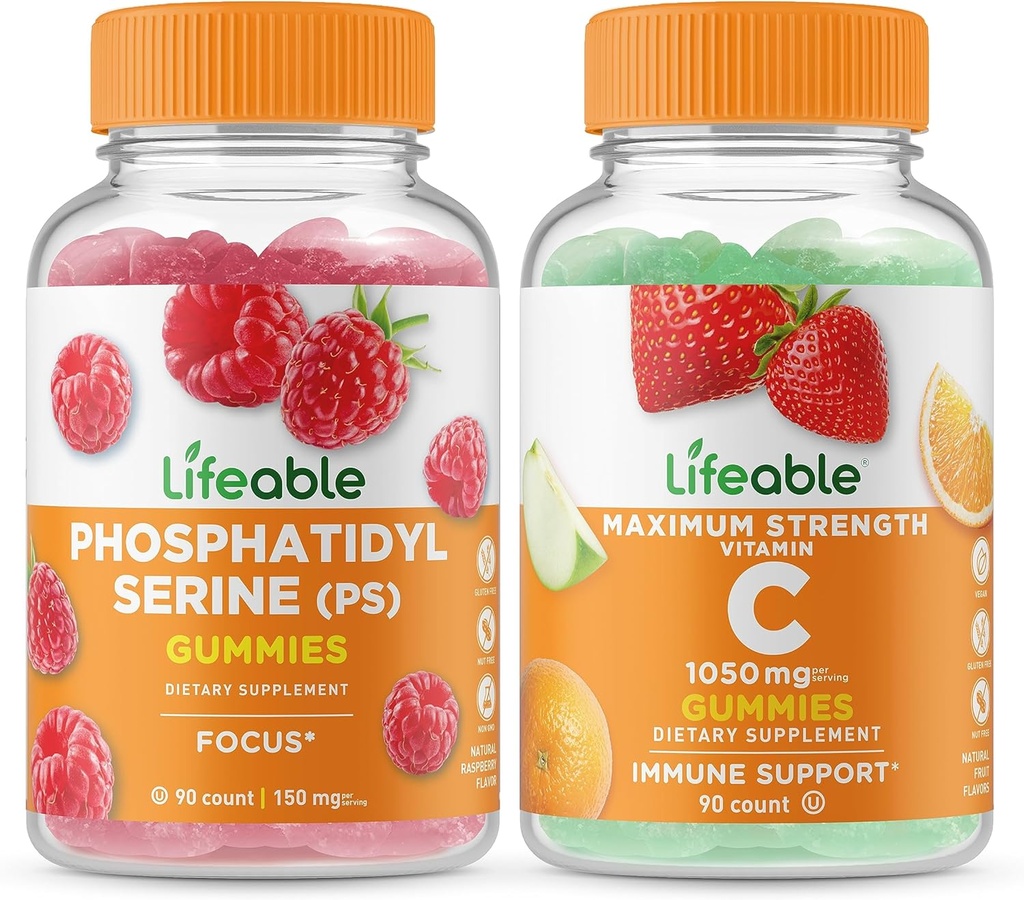 Żywa fosfatydyloseryna (PS) + witamina C 1050mg, Gummies Bundle - Great Desting, Suplement witaminy, Gluten Free, GMO Free, Gummy do żucia
