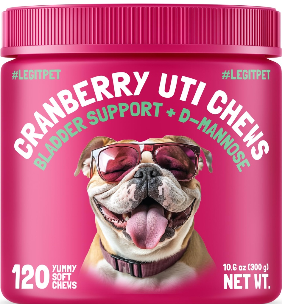 Żurawina UTI Chews for Dogs Bladder Support + D- Mannose Supports Nerki Trakt moczowy i Bladder Health Natural Cranberry Wellness Supplement Immune System Booster Naturalny Pet Antioksydant 120 Chews