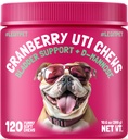 Żurawina UTI Chews for Dogs Bladder Support + D- Mannose Supports Nerki Trakt moczowy i Bladder Health Natural Cranberry Wellness Supplement Immune System Booster Naturalny Pet Antioksydant 120 Chews