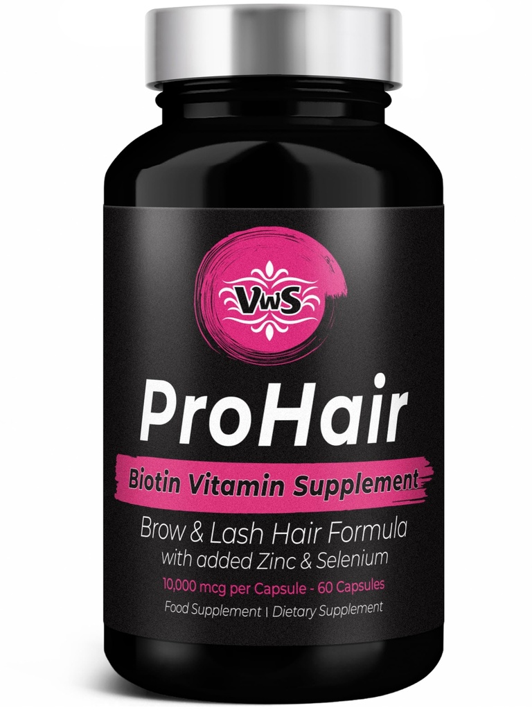 VWS Biotin 10,000 µg Suplement diety w / Cynk & Selenium do promowania grubszego wzrostu włosów, Silniejsze paznokcie i zdrowa skóra dla kobiet i mężczyzn, 60 Kapsułki wegańskie