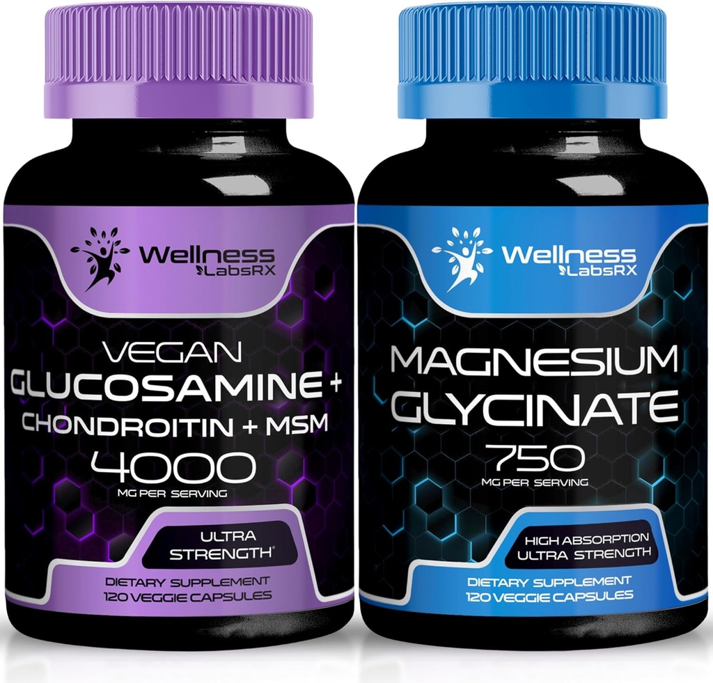 WELLNESS LABSRX Glukozamina Chondroitin MSM BEZ 124; kapsułki glicynian magnezu