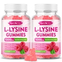 2 Pack L- Lysine 1000mg Gummies, Suplement Lysine dla dorosłych i dzieci, Esential Amino Acid for Lips & Oral Health, Boost Immune & Collagen & Wapnia, Sugar- Free, Malina Flavor, 120 Count
