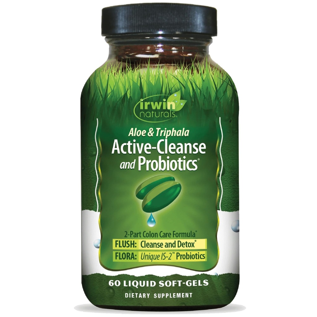 Irwin Naturals Aloe & Triphala Active Cleanse + Probiotyki - 60 Płynne Softgels - Natural Digestive Support - Delikatne, skuteczne Detox + Eliminacja 2-Część Colon Care - Nourish + Balance