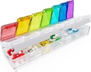 Fullicon Cotygodniowy Pill Organizator 7 Dzień szybkiego napełniania i Spill Dowód Zaprojektowany duży Pill Box z bezpłatnymi etykietami Travel Medicine Organizator medycyny, Witamina, Olej rybny, Suplement (Rainbow Clear)