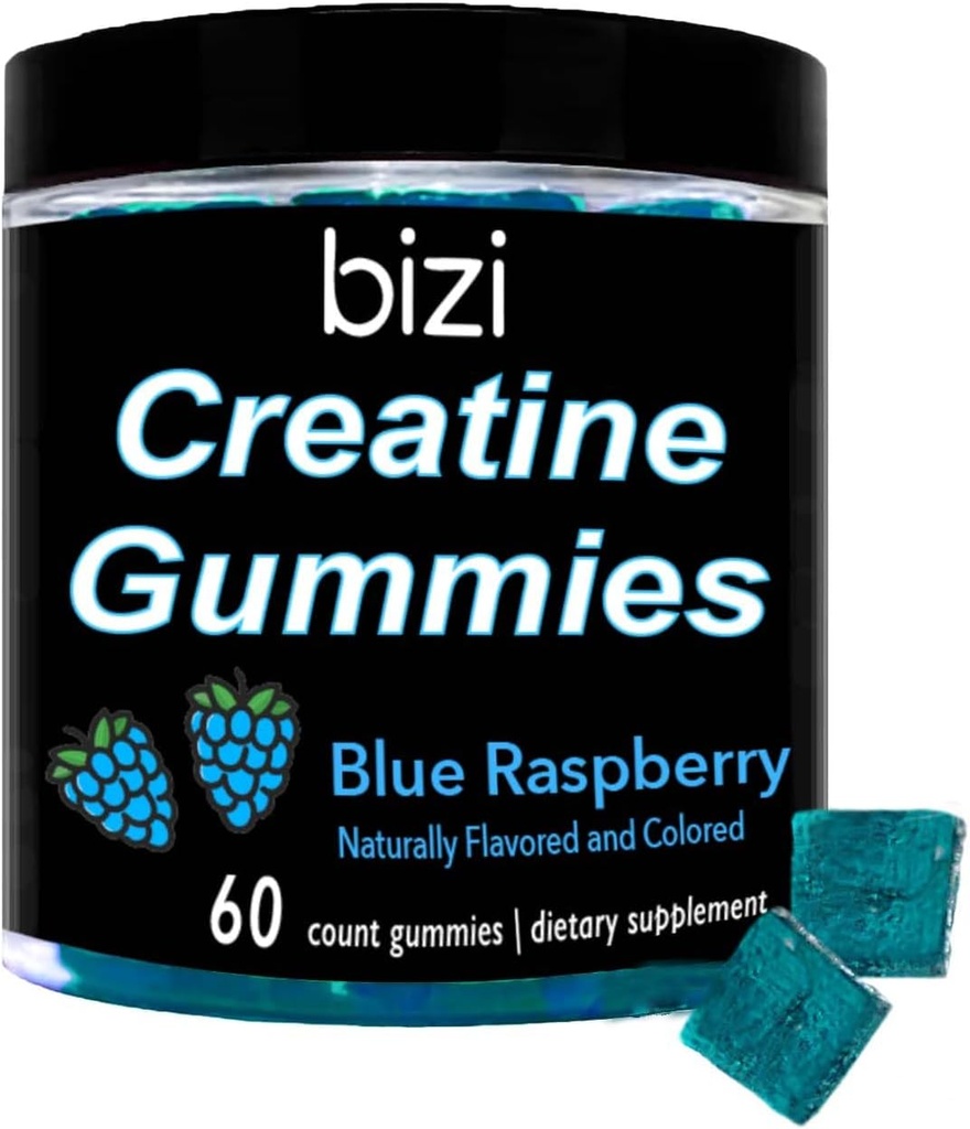 Gummy dla mężczyzn i kobiet - 1g monohydratu na gumę - aromat arbuzowy - trening, wzrost mięśni i dodatek do odzysku - Wegan & Gluten Free (60 ct) (Błękitna malina)