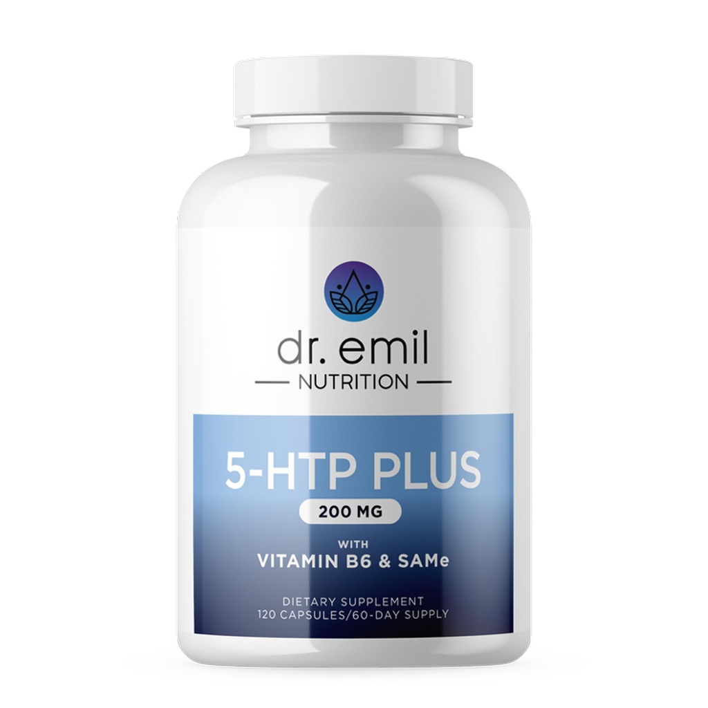 DR. EMIL NUTRITION 200 MG 5-HTP Plus SAM- e do nastrojów, stresu i snu - suplement 5HTP z witaminą B6- 120 Kapsułki wegańskie, 60 Służenia