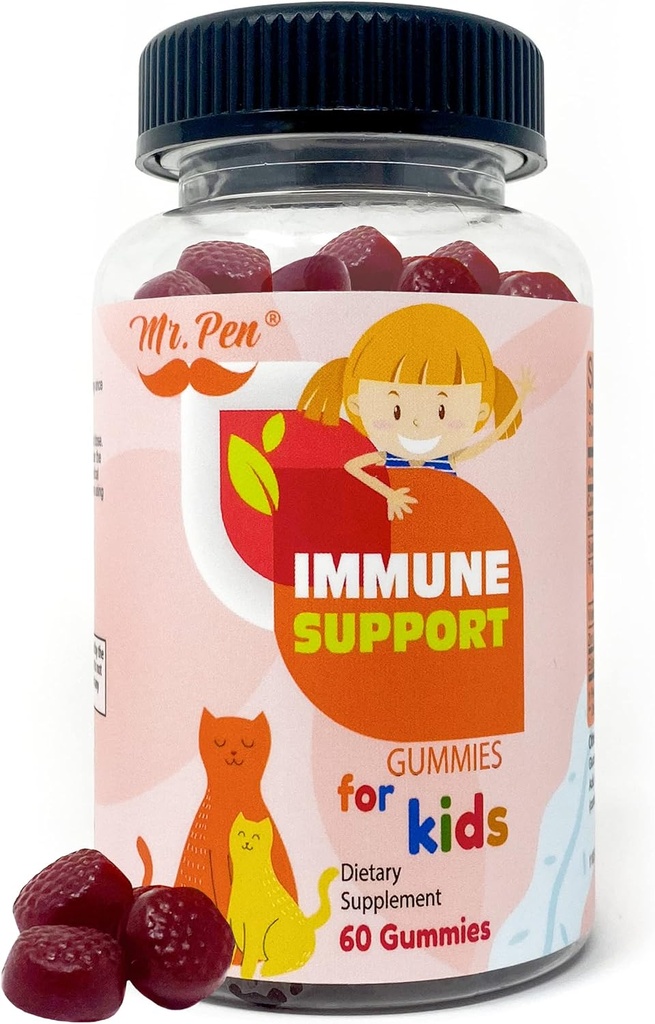 Pen Elderberry Witamina C Gumiaki cynku dla dzieci 124; 60 Hrabia 124; 2 Miesiąc dostaw 124; 4 + Lata, Gumiaki wsparcia immunologicznego, niski cukier, Non-GMO, Wegan, Gluten Free, Pectin Chews