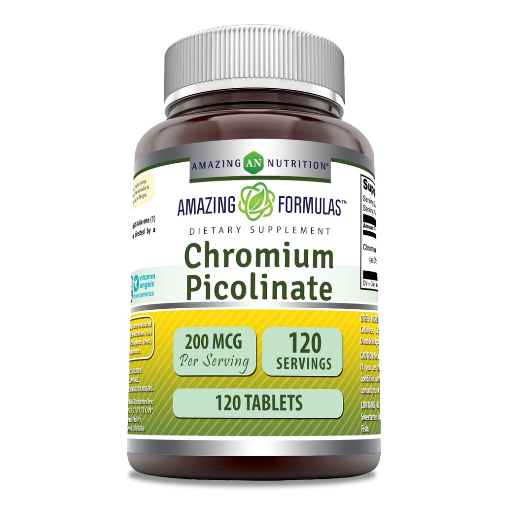 Zadziwiające suplement pikolinatu chromowego 124; 200 Mcg per serving 124; Tablety 124; Nie-GMO 124; Gluten Free 124; Made in USA (120 Count)