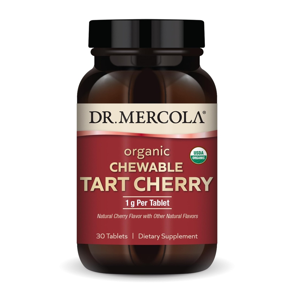 Dr Mercola Organic Chewable Tart Cherry, 30 Sług (30 Kapsułki), Non-GMO, Gluten Free, Soy Free