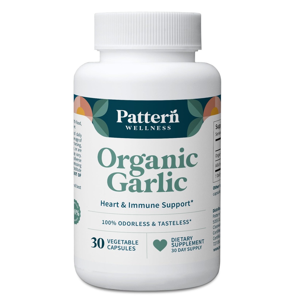 Wzór Wellness bezkostny Organiczny czosnek - 1000mg - Immune, Circulative & Heart Health Support - Non- GMO & Gluten Free - 30 Kapsułki Vegan