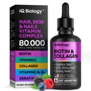 Płynna biotyna do wzrostu włosów, skóry i paznokci - 80 000 µg witaminy do włosów krople - dodatkowa siła Biotin 5000mcg, Kolagen, Keratyna z kwasem hialuronowym - suplement multiwitaminowy dla kobiet i mężczyzn - 2 fl oz