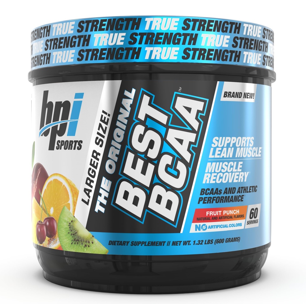 BPI Sports Best BCAA - BCAA Powder - Branched Chain Amino Acids - Odzysk mięśni - Synteza protein mięśniowych - Lean Muscle - Ulepszona wydajność - Hydration - Fruit Punch - 60 Służenie - 1.32 Funt