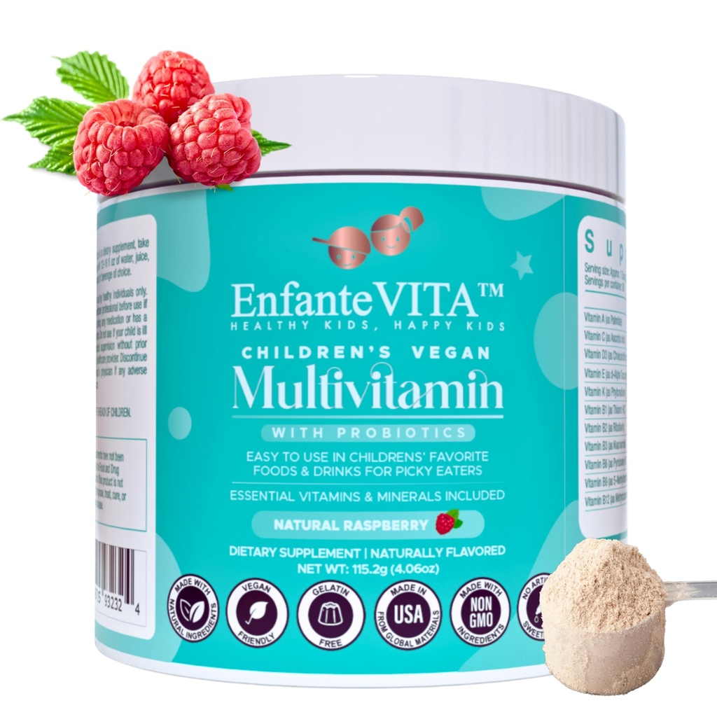 Wszystkie w jednym Witaminy dla dzieci, 90 Day Supply, Proszek Multiwitamina z probiotyki, Wsparcie immunologiczne, Gut Health, Wegan D3, Bez cukru, Nie GMO, Naturalny aromat, Doctor Splited, Daily Nutrition
