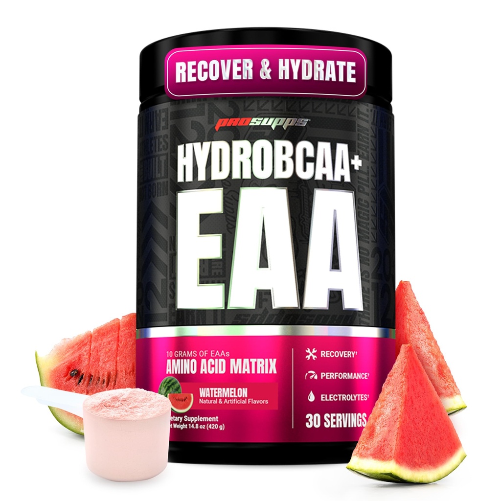 ProSupps HydroBCAA Essential Amino Acids Powder, Arbuz - Suplement do ćwiczeń z BCAA, EAA i elektrolity do nawadniania i odzyskiwania - Stymulant- Free, Soy & gluten- Free - 30 Służenia