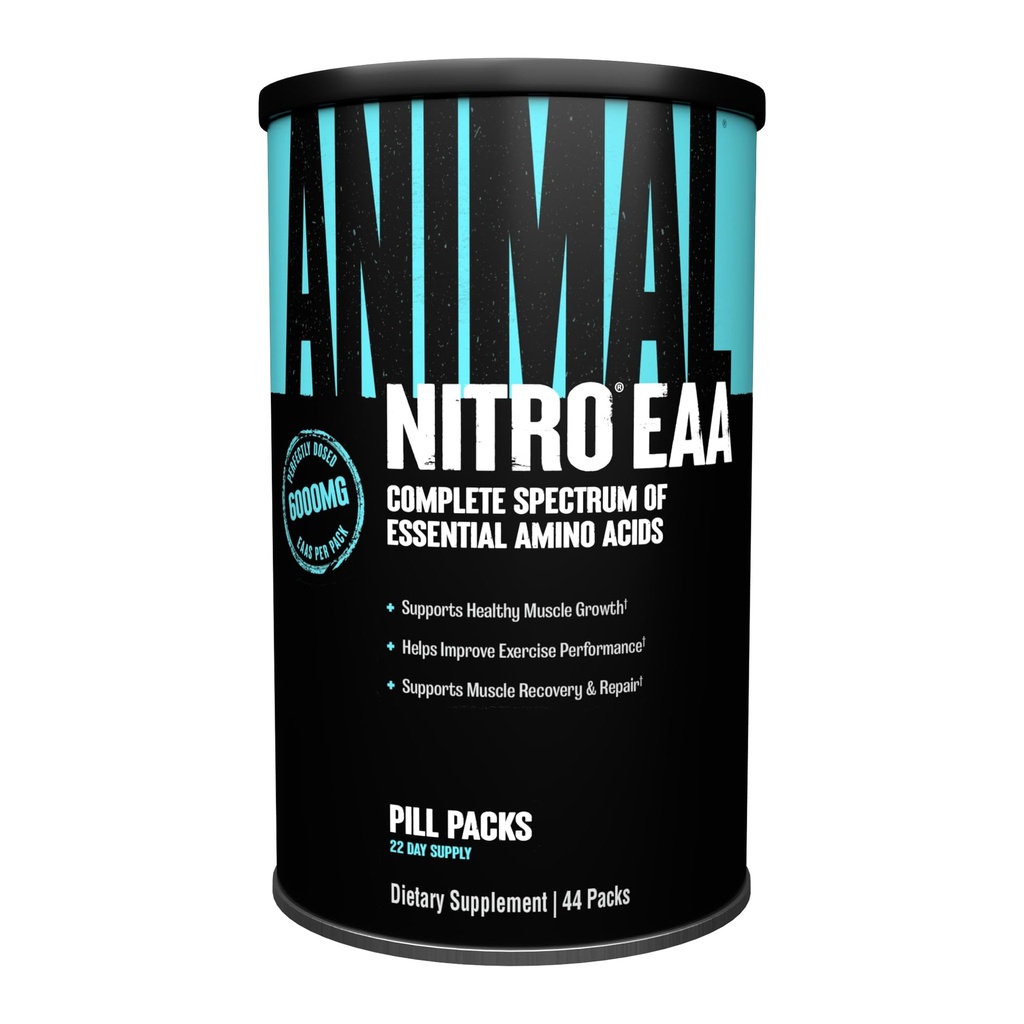 Animal Nitro EAA - Post- Workout Recovery and Repair, Wspiera Lean Muscle Growth, Kompletne spektrum podstawowych aminokwasów i suplement BCAA dla mężczyzn i kobiet, 44 opakowania