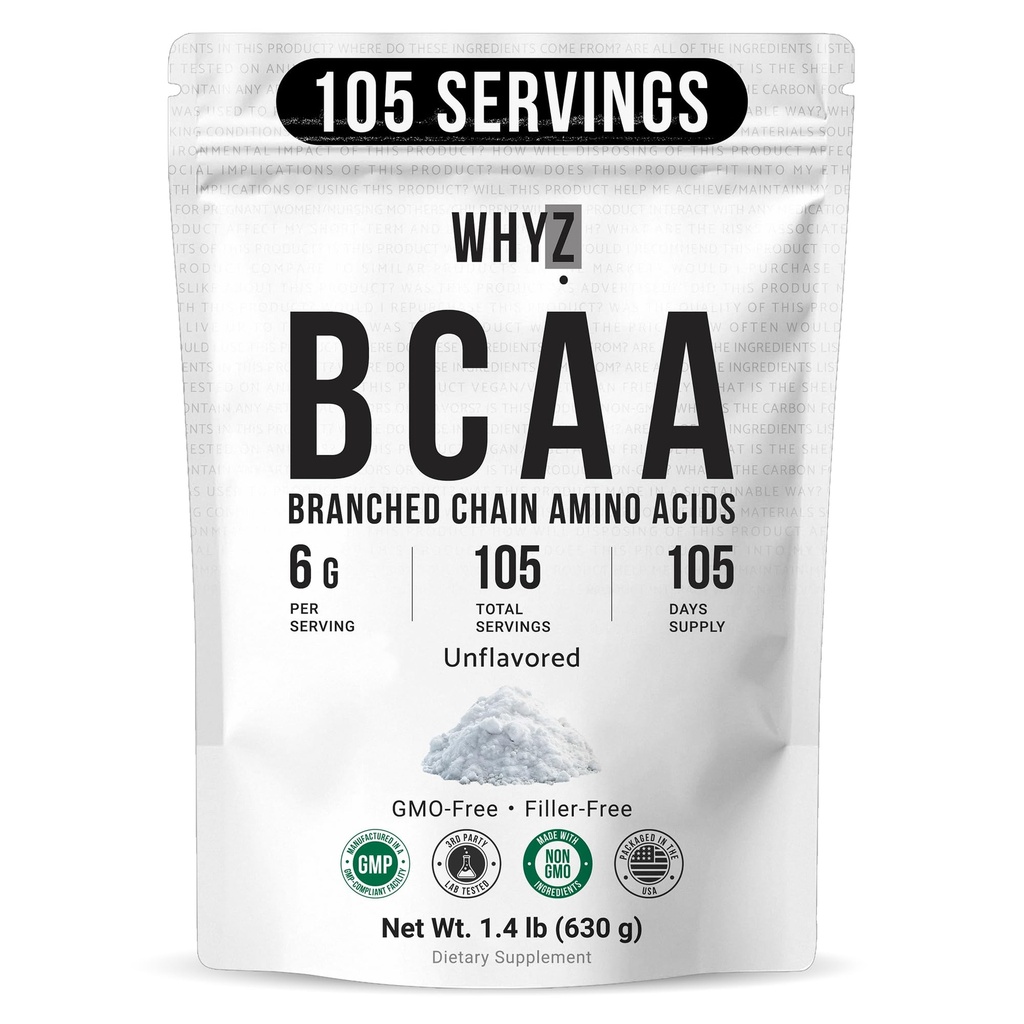 Proszek BCAA 2: 1: 1, Acidy z rozgałęzionych łańcuchów niearomatycznych dla mężczyzn i kobiet Czysty BCAA Energy Powder do mieszania w napojach i shakes Non-GMO No- Dodatki, 105 Służenie, 1.4 lb (630g)