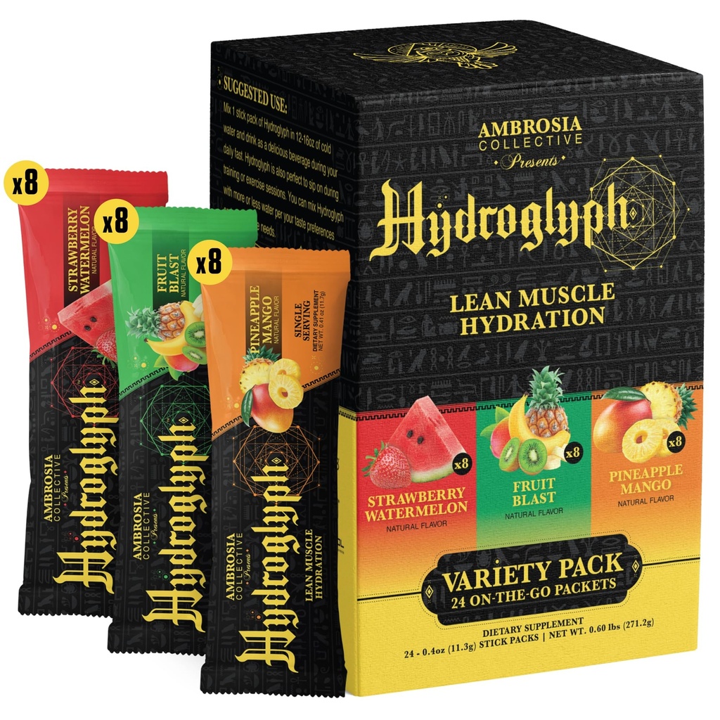 Ambrosia Post Electrolytes Powder Building 124; EAA Amino Acids, BCAA & HMB Building 124; Sugar Free Hydration with Coconut Water Building 124; Vegan, Gluten Free Building 124; 24 Single Serve Packets Building 124; Variety Pack