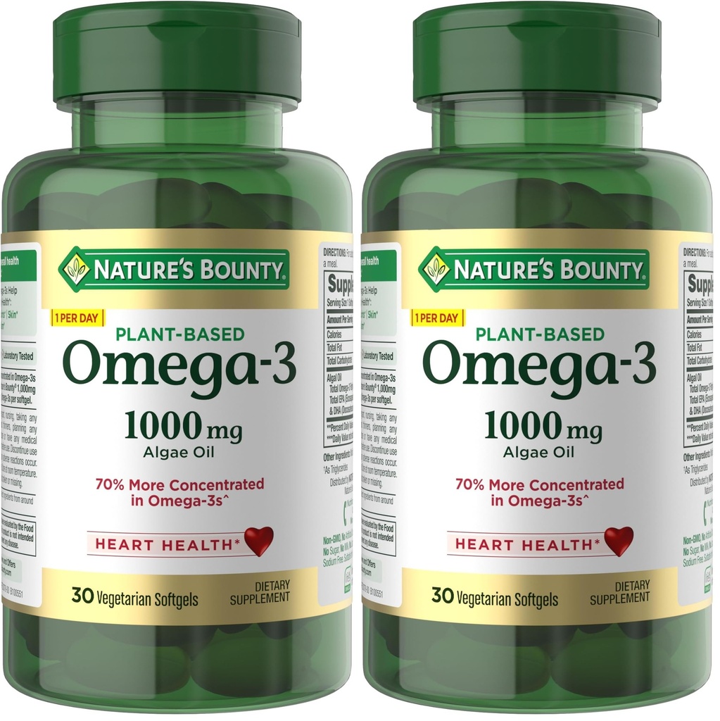 Nature 's Bounty Omega 3, Plant- based Omega 3 Acid Supplement, 520mg, Wspiera całe ciało zdrowie w tym serce, Skóra, Joint, 30 Softgels wegetariańskie, alternatywa oleju rybnego (Pack of 2)