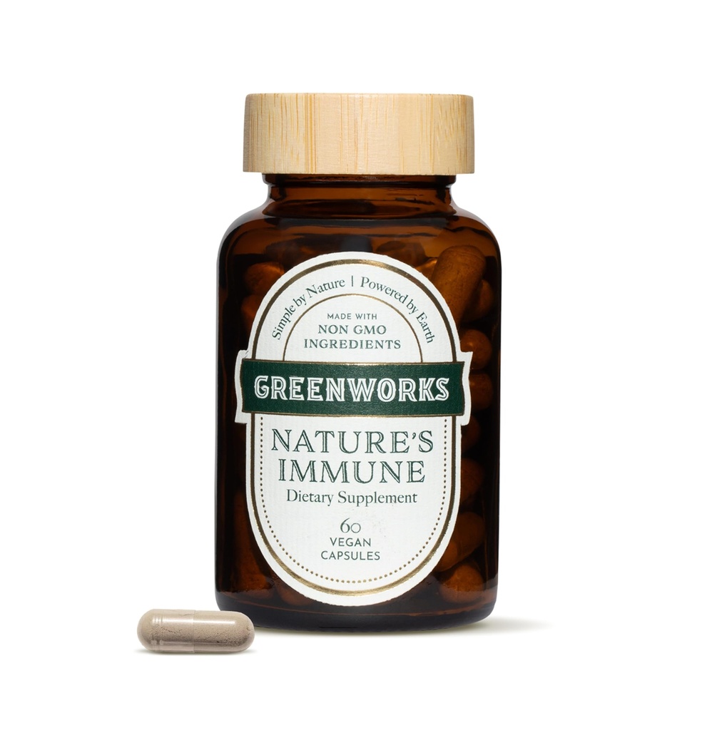 Greenworks Nature 's Immune - Organic Daily Immune Support z Elderberry, Echinacea, Ginger, Turmeric & Medical Mushrooms - Wegan, Non-GMO, Gluten- Free - 30 Servings