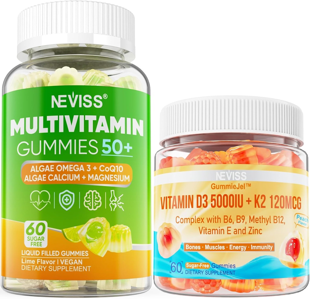NEVISS Bundle - Kobiety i Mężczyźni 50 + Multiwitamina 1 opakowanie + D3 5000j. m. K2 120mcg