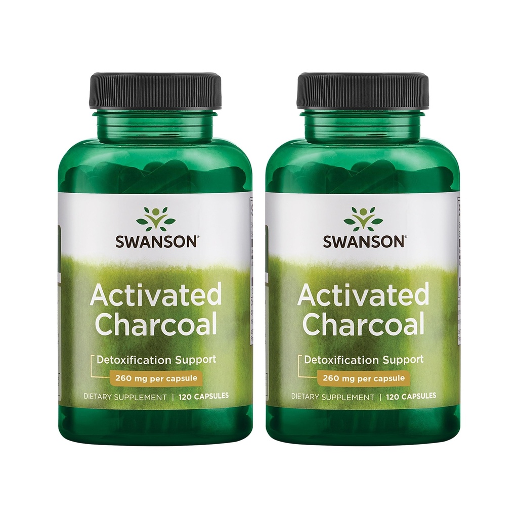 Swanson Aktywowany Węgiel Węgiel - Natural Supplement Supplement Supplement Healthy Absorption - Pomaga w / Bloating & Utrzymanie regularności jelit - (120 Kapsułek, 520mg na serwowanie) 2 Pack