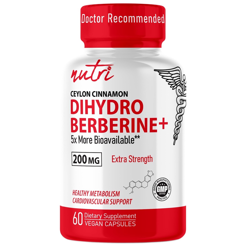 Fuzje przyrody Dihydroberberine Supplement 200mg 60 Kapsułki - z Ceylon Cynamon, 5X Bardziej skuteczne niż regularne Berberine HCL - Suplementy Nutri
