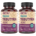 DEVA Vegan Tributyrin Supplement - Prekursor Butyrate, Gut Barrier Support, Kwas butyryczny, 500 MG Vegan Kapsułki, Leaky Gut Support, trawienie, 90 Count (Pack of 2)