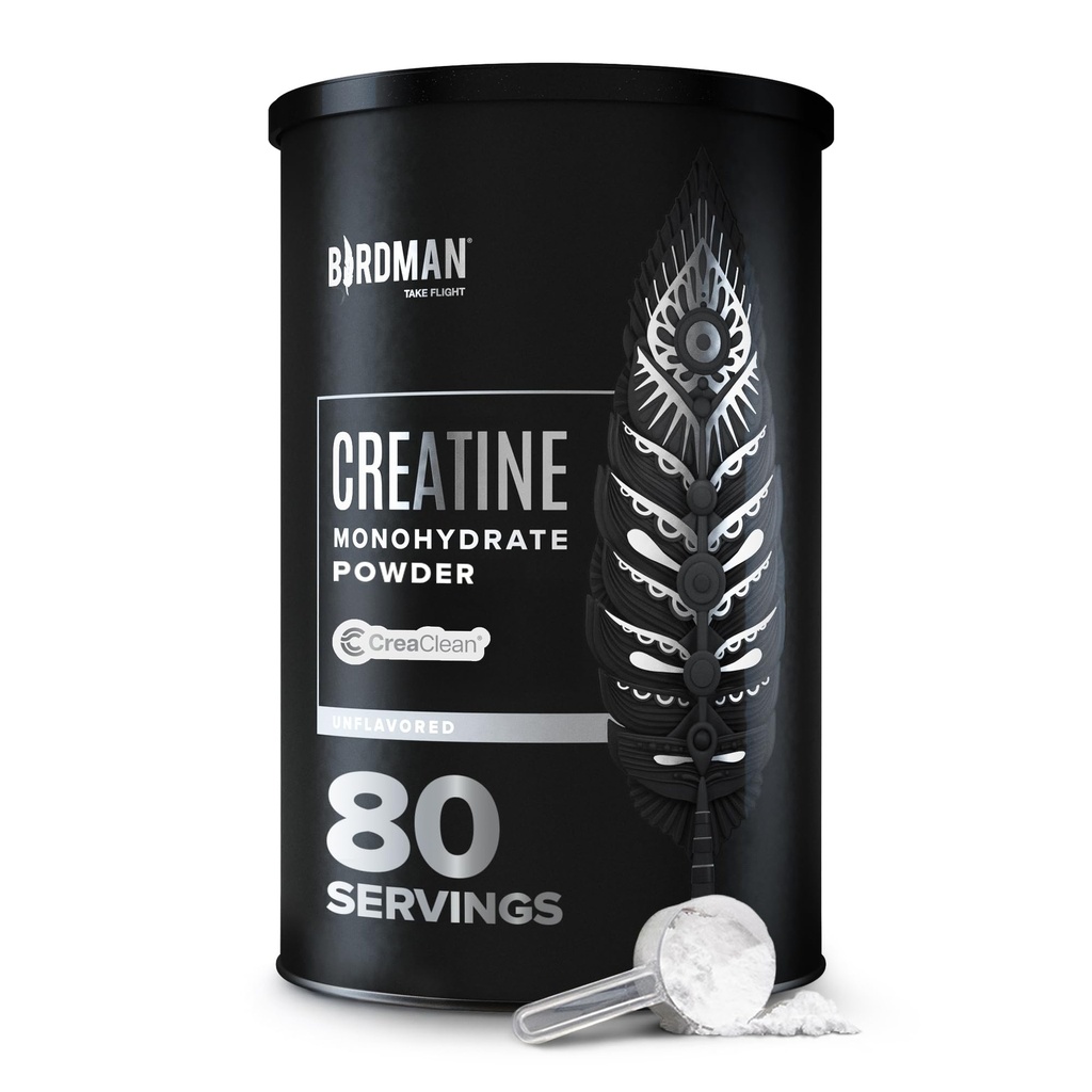 BIRDMAN Mikronizowany proszek jednowodny kreatora, Odzysk mięśni, Kofeina wolna, Creaine pre Workout, Wegan, Post Workout, Gluten wolny, Cukier wolny 124; 80 Służenia (5 Grams Each) 124; 0,8lb