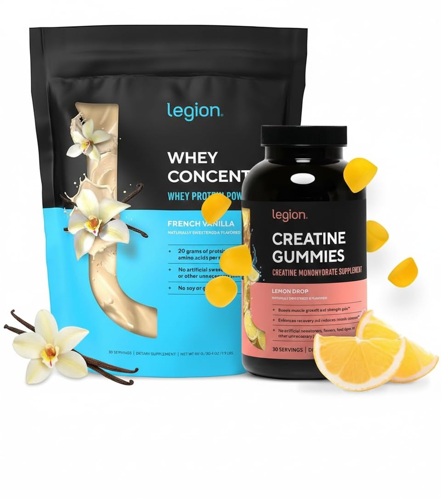 LEGION Performance Support Stack - Jednowodne Gummies (Kropla cytryny, 30 Słupki) + Proszek białka serwatki (Wanilia, 30 Słupki)