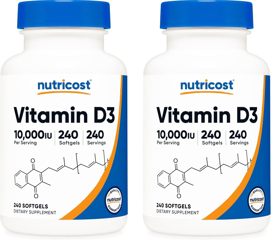 Nutricost Witamina D3 10 000 IU, 240 Soft żel Czapki (2 butelki)