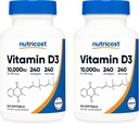 Nutricost Witamina D3 10 000 IU, 240 Soft żel Czapki (2 butelki)