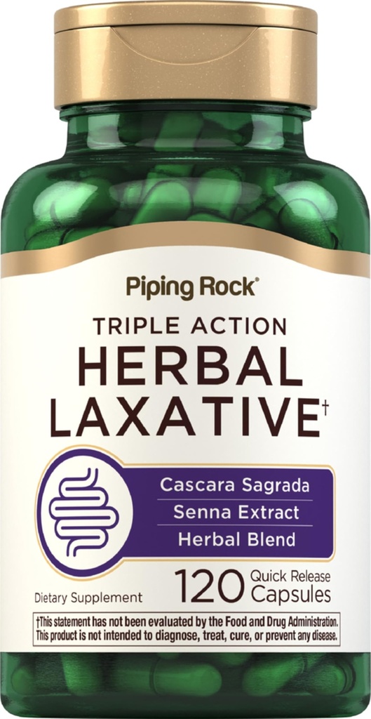 Piping Rock Herbal Laxative Kapsułki 124; 120 Hrabia 124; Triple Action Supplement Mieszanka z Cascara Sagrada i Senna Ekstrakt 124; Non- GMO, Gluten Free